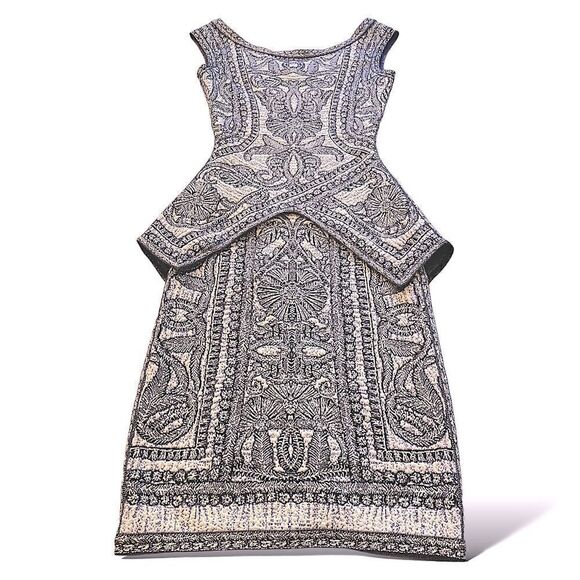 Herve Leger Blue/Violet Staci Floral Jacquard BodyCon Dress |Size: Small| - Picture 4 of 13